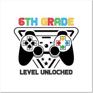 6th Grade Level Unlocked Video Gamer Back to School Boys Posters and Art